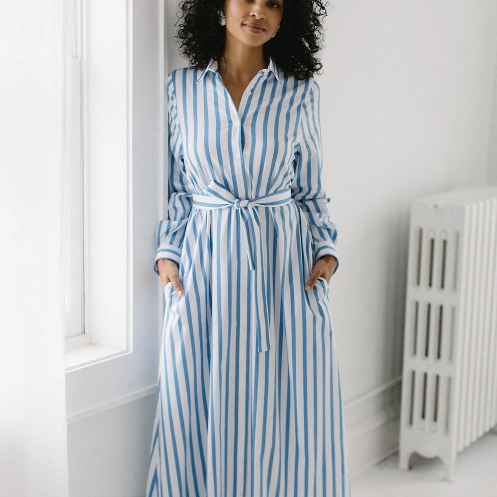 Eleanor Leftwich Shirt Dress, Cotton Blue Stripe, Small, Like New!